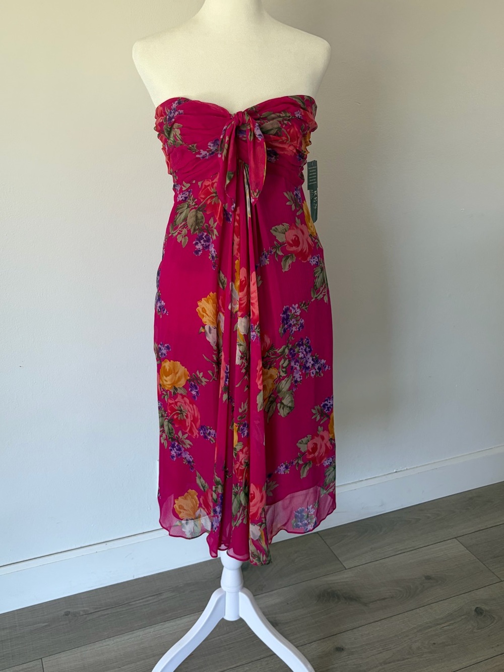 Lauren Ralph Lauren Deadstock Barbados Pink Floral Strapless Silk Mini Dress‎